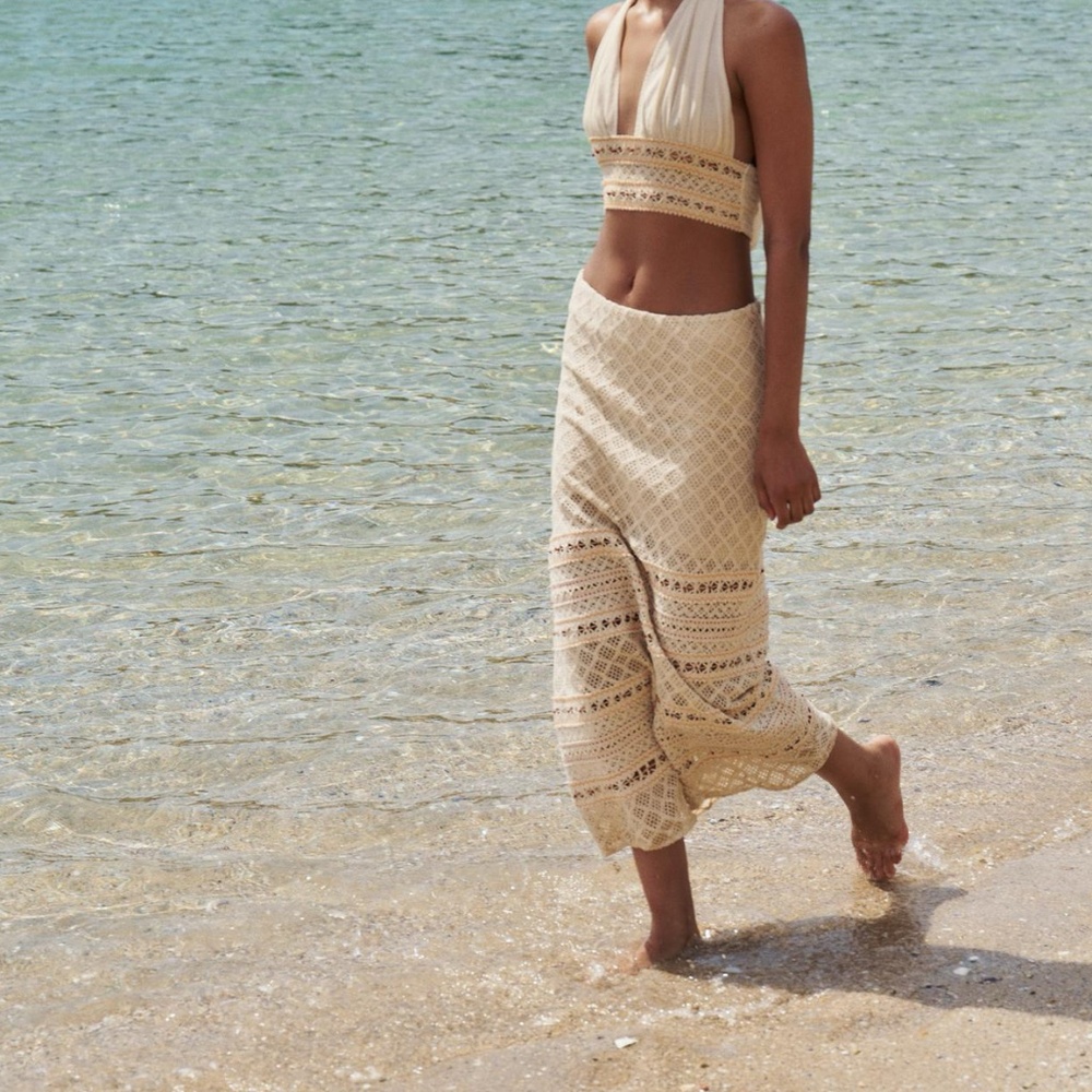 NWT Zara crochet beaded midi skirt